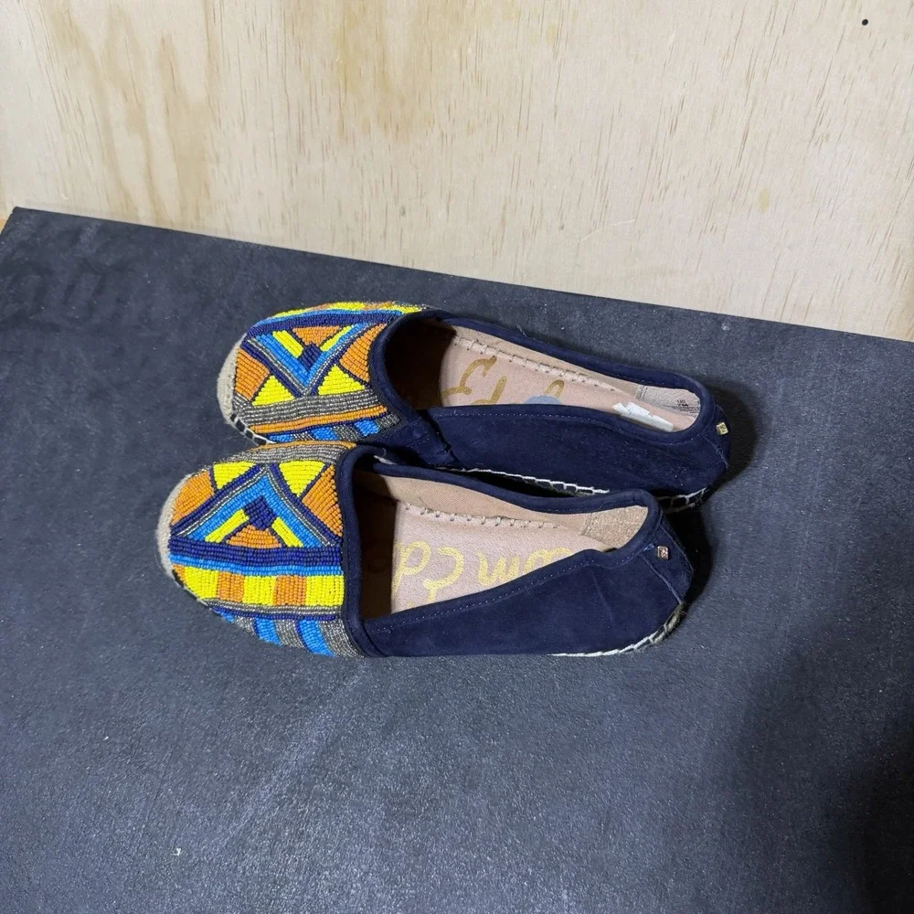 Sam Edelman MARIS Navy Blue Suede Beaded Espadrille Loafers Size 7